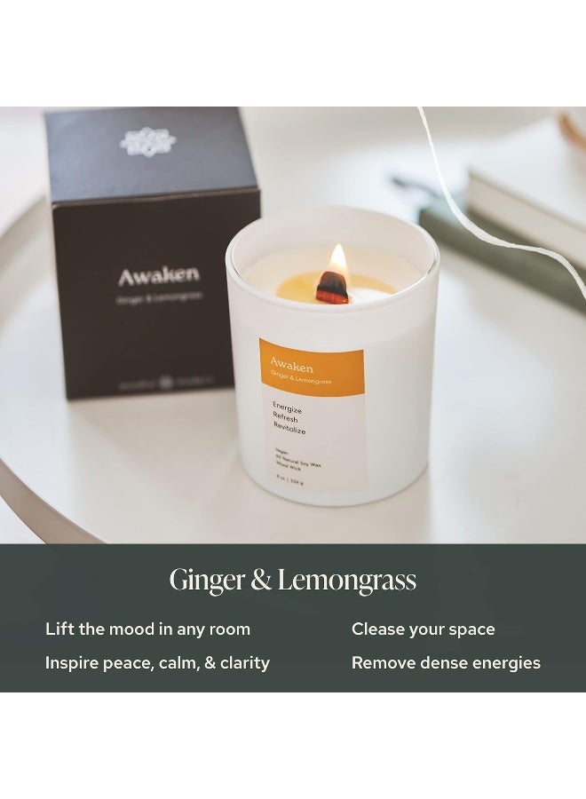 Mindful Modern & Natural Awaken Candle | Ginger & Lemongrass Scented | Aromatherapy for Stress Relief, Meditation, Yoga, Chakra Healing, & Prayer | Elegant Home Fragrance | Soy Wax | 8oz Glass Jar - Image 2